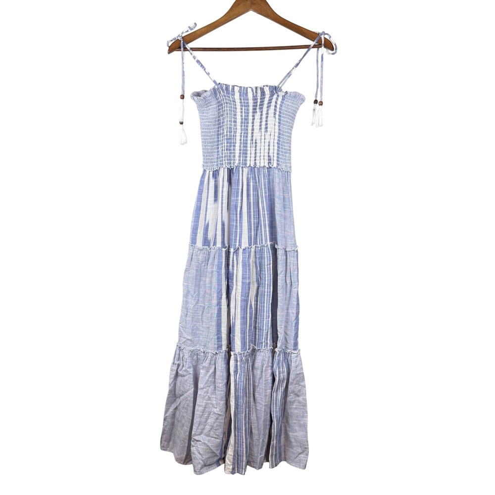 Blue Island Womens Smocked Tiered Maxi Dress X Small Beach Vacation Boho Coastal